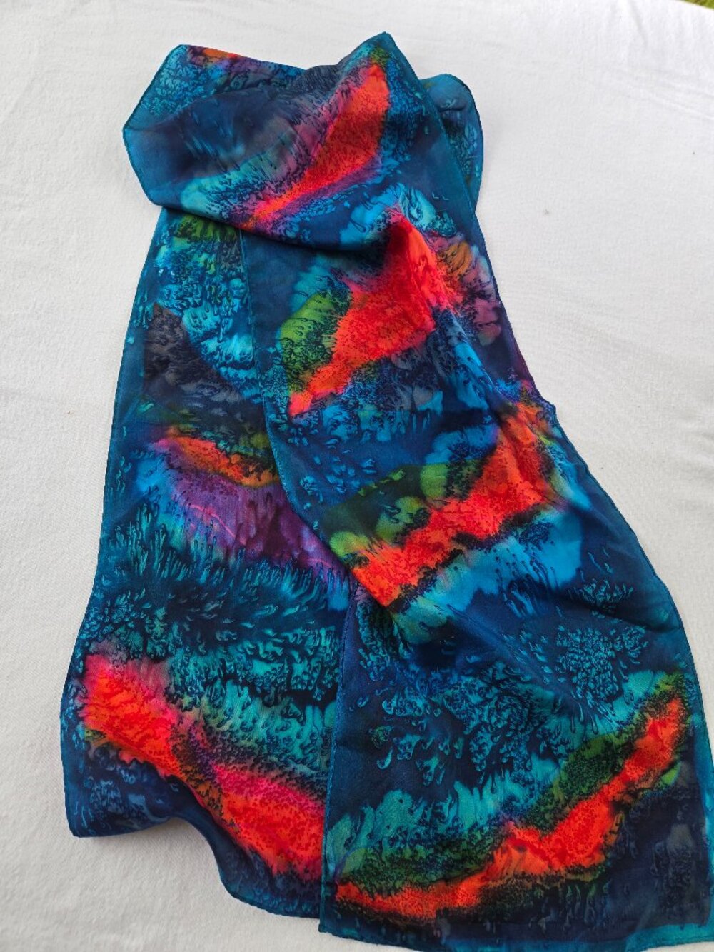 Long Hand Dyed Silk Scarf - Red and Blue